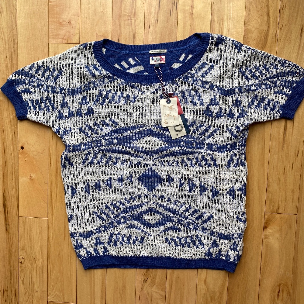 NWT HIlifger Denim knit sweater